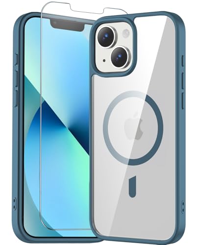 for iPhone 13 mini & 12 mini Case Clear with Screen Protector, Compatible with Magsafe, Anti-Yellowing, Military-Grade Protection, Shockproof Slim Magnetic Phone Case Cover, Clear Blue - color: Clear Blue, size: iPhone 12 Mini/13 Mini