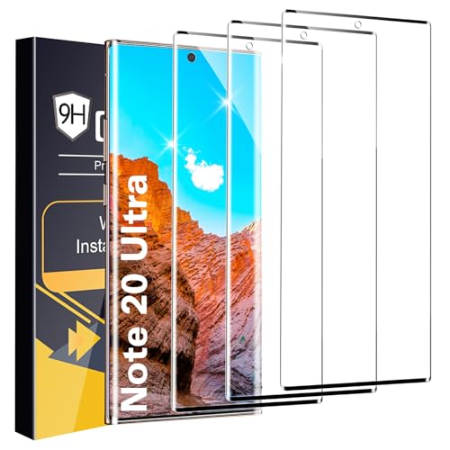 3 Pack Tempered Glass for Samsung Note 20 Ultra, HD Clear Tempered Glass with Fingerprint Unlock, 3D Curved, Scratch Resistant, No Bubble for Galaxy Note 20 Ultra Screen Protector 5G