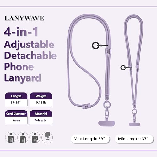 4-in-1 Phone Lanyard, Crossbody, Neck, Wrist & Finger Strap - color: Purple