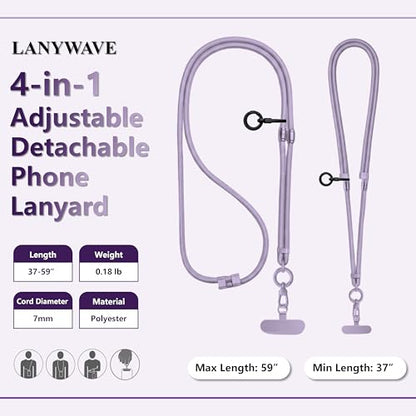 4-in-1 Phone Lanyard, Crossbody, Neck, Wrist & Finger Strap - color: Purple