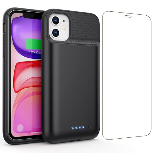 Battery Case for iPhone 11/XR, 7500mAh Ultra-Slim Portable Charging Case Rechargeable Protective Battery Pack for iPhone 11 and iPhone XR External Charger Case 6.1 Inch-Black - color: Black