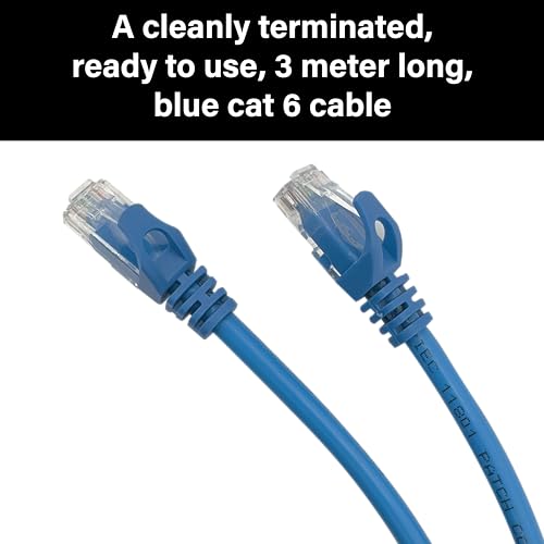 Cat6 Ethernet Cable 3 Meter (9.8ft) Blue 1-Pack High Speed Ten Gigabit 550MHz Network LAN Snagless RJ45 Cord 26 AWG Pure Solid Copper Patch Wire Fast Router Modem Gaming Console PS5 Xbox