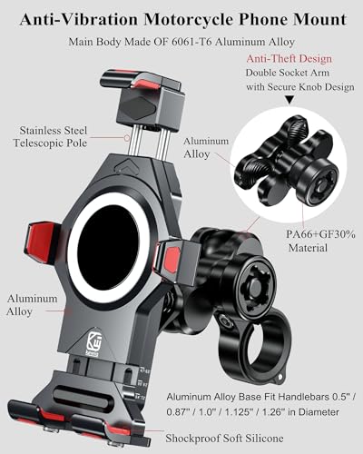 BRCOVAN Anti-Theft Aluminum Alloy Motorcycle Phone Mount Holder - color: BLACK