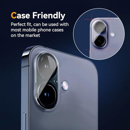 Camera Lens Protector for iPhone 16 6.1" / iPhone 16 plus 6.7"/ iPhone17 6.3",9H Tempered Glass，Ultra HD, Scratch Resistance Easy to Install，Case Friendly，[Does not Affect Night Shots] 3-Pack - size: iPhone16/16Plus/iPhone17
