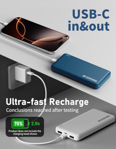 2-Pack Portable Charger, 10000mAh Power Bank, Battery Pack, Battery Bank - color: Blue&White