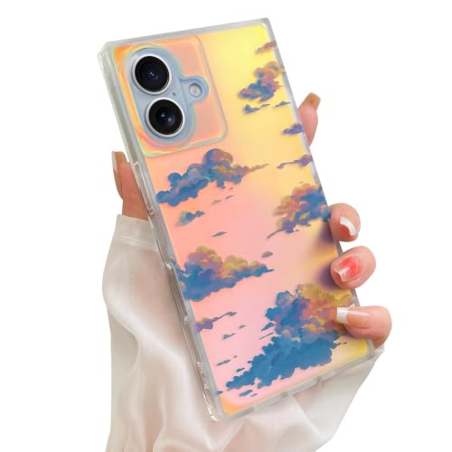 Cute Rectangle Case for iPhone 17 Case, Iridescent Clouds | Twilight Sun Set Sky Pattern Design, Aesthetic Girly Matte Glitter Protective Phone Cover for Women Girls - size: iPhone 17