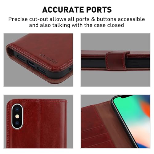 MONASAY Wallet Case for iPhone X/Xs with 3 Card Holders - Burgundy | Kickstand,RFID Blocking,6.6 feet of shock absorption,PU Leather,Strong Magnetic Closure,Fits 5.8 inch ONLY,screen Protector - color: Burgundy