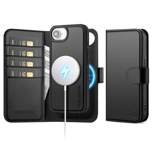 Magnetic 2 in 1 Detachable Compatible with Magsafe iPhone 17e / 16e Genuine Wallet Case with Card Holder,Women Men Real Leather Flip RFID Blocking Credit Card Slots Stand Phone Cover,Black - color: Black, size: iPhone 17e / 16e - 6.1"