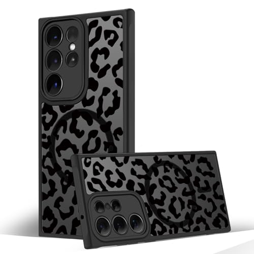 Magnetic Case for Samsung Galaxy S23 Ultra [Compatible with MagSafe] Black Leopard Case for Women Girls Soft TPU Bumper Hard PC Back Anti-Fall Shockproof Protective Slim Cover - color: Black Leopard, size: Samsung Galaxy S23 Ultra