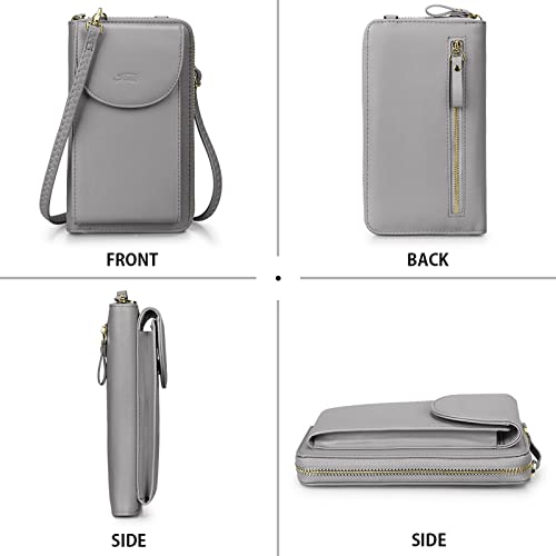 S-ZONE Small Crossbody Bags for Women Phone Purse RFID Blocking Wallet | Card Slots, Vegan Leather, Anti-theft, Multi Pockets, Detachable Adjustable Strap, Travel Eveyday Outing - color: Dark Grey