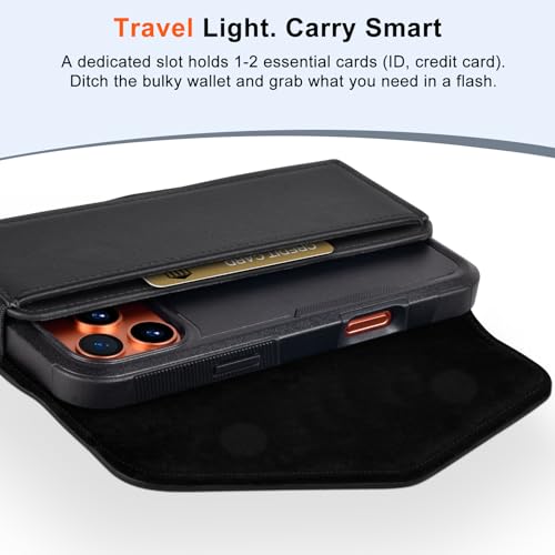 Leather Cell Phone Holster with Card Holder and Belt Clip Protective Case for iPhone Pro Max, Plus 17 16 15 14 13 12, Samsung Galaxy FE, Plus S26 S25 S24 S23 S22, L-Black - color: Black, size: L