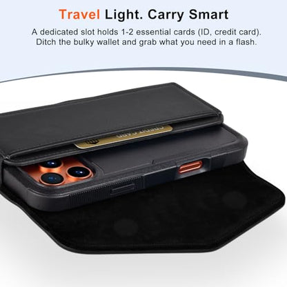 Leather Cell Phone Holster with Card Holder and Belt Clip Protective Case for iPhone Pro Max, Plus 17 16 15 14 13 12, Samsung Galaxy FE, Plus S26 S25 S24 S23 S22, L-Black - color: Black, size: L