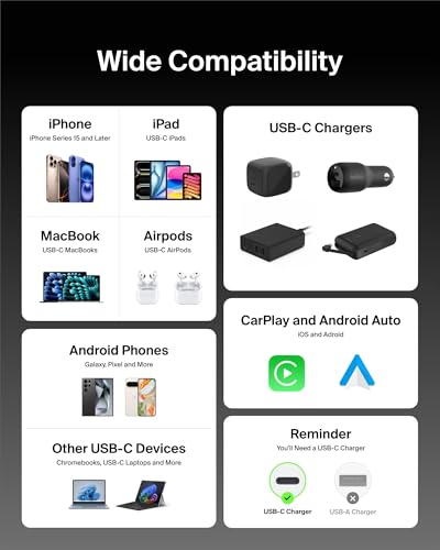 Belkin USB C to USB C 60W Braided Cable 9.9ft iPhone Charger Cord - color: Black, style: 9.9 ft