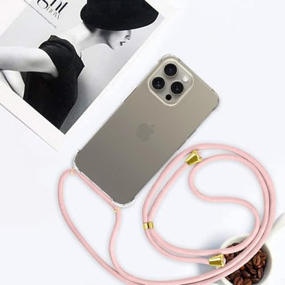 for iPhone 15 Pro Max Strap Case for Women Adjustable Strap Clear Anti-Yellowing Cover Soft TPU Bumper Transparent Shockproof Protective Phone Cover Case for iPhone 15 Pro Max - Rose Gold - size: for iPhone 15 Pro Max