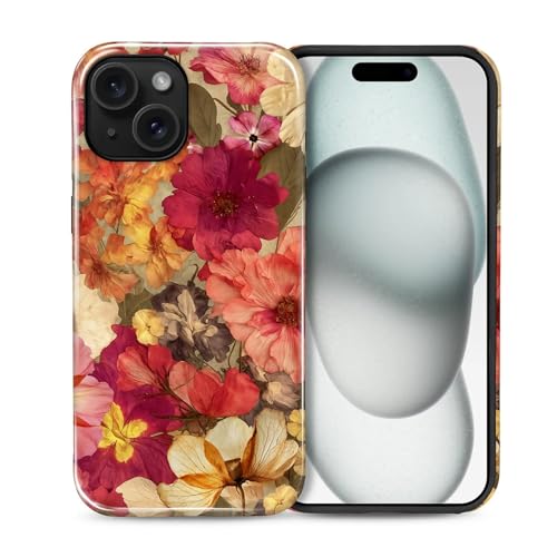 Case for iPhone 15, Shockproof Hybrid Protective Phone Case, Dual-Layer Drop Protection Anti-Scratch, Pressed Flower - color: Pressed Flower, size: iPhone 15