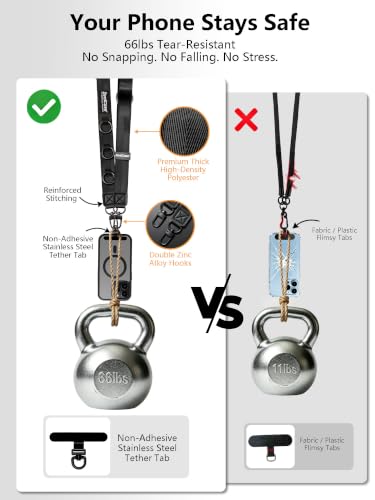 Cell Phone Lanyard Crossbody Built 3 Hooks & Anti-Slip Wrist Strap (Dark Black, Large: Width 0.98''/Length 36.61'' – 67'') - color: Dark Black, size: Large: Width 0.98''/Length 36.61'' – 67''