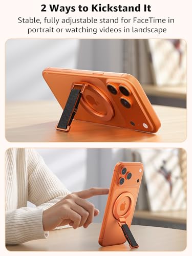 SUPERONE Magnetic Phone Grip with Finger Strap, Orange Magnetic Ring Holder - color: Orange
