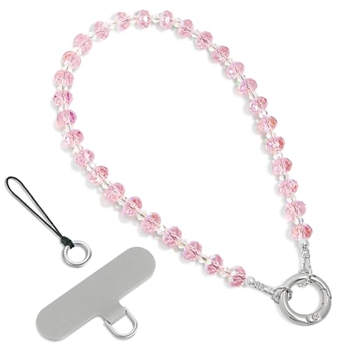 SURPHY Phone Charm, Handmade Beaded Phone Wrist Strap with Tether Tab - color: C- Crystals Pink