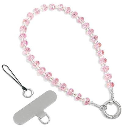 SURPHY Phone Charm, Handmade Beaded Phone Wrist Strap with Tether Tab - color: C- Crystals Pink
