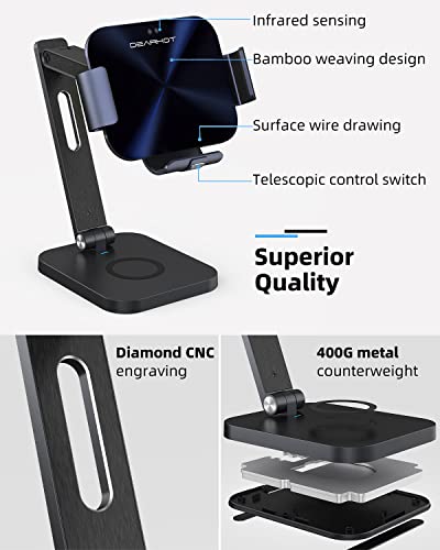2in1 15W Triple Coil Qi Wireless Charger Mirror Mount Holder Station for Samsung Galaxy Z Fold6 Fold5 Fold4 Z Fold3 Fold S24 Ultra Note20 iPhone 15 Pro Max Infrared Auto Clamp Fast Charger
