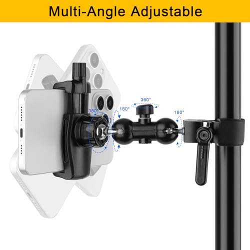 Mippko Phone Holder Clamp Mount for Treadmill/Spin Bike/Baby Stroller/Golf Cart/Music Stand/Microphone Stand/Handlebar,Compatible with 3.5~7.5" iPhone/Smartphone,360°Adjustable Aluminum Alloy Mount - style: Phone Holder