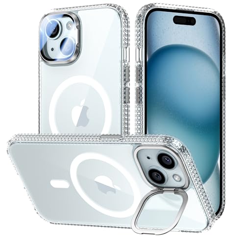 VOFATA [Upgraded] for iPhone 15 Case with Camera Cover Stand [Fit for MagSafe][9H Camera Lens Protector] Mil-Grade Protection Transparent Magnetic iPhone 15 Phone Case, Clear - color: Clear, size: for iPhone 15 6.1"