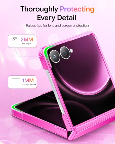 Meifigno for Samsung Galaxy Z Flip 8 Case Compatible with MagSafe, Hot Pink | Raised Camera Protection, Rugged Hinge Protection, Metallic Glossy Plated Edge & Crystal Clear Back, Detachable Glitter Card - color: Hot Pink, size: Z Flip 8