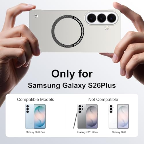 Frameless Slim Case for Samsung Galaxy S26 Plus, Silky Touch, Hard PC Matte Back, Exposed Sides Compatible with Mag-Safe, Anti-Scratch Shockproof Protective Cover for Samsung S26 Plus 5G (White) - color: White