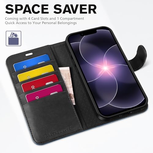 TUCCH Case Wallet for iPhone 17e 16e 6.1", Flip Stand, Black & Light Blue | 4 Card Holders, Kickstand, PU Leather, Magnetic Closure, Shockproof TPU Shell, Protective Flip Cover - color: Two-tone Black & Light Blue