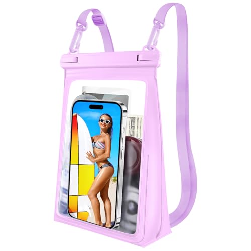 PEDVSTY Large Floating Waterproof Phone Pouch with Sealing Strip, Purple | Expandable Space, Double Seals, IPX8 Cell Phone Dry Bag, Touch Screen, Fit All Phones, Kayak Pool Beach Cruise Essentials - color: Purple, size: Large (Up to 8.5")