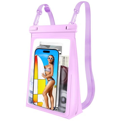 PEDVSTY Large Floating Waterproof Phone Pouch with Sealing Strip, Purple | Expandable Space, Double Seals, IPX8 Cell Phone Dry Bag, Touch Screen, Fit All Phones, Kayak Pool Beach Cruise Essentials - color: Purple, size: Large (Up to 8.5")