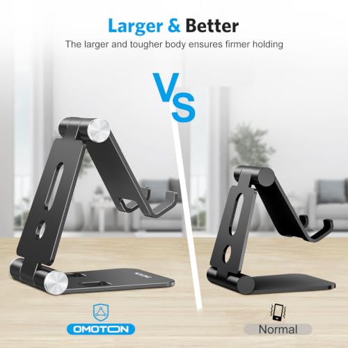 OMOTON Foldable Cell Phone Stand, C4 Portable Aluminum Phone Holder - color: Black