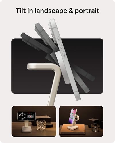 Mophie 2-in-1 Wireless Charging Stand - Qi2-Certified, MagSafe Charger for iPhone & Apple Watch – Fast Charging Station with Adjustable Phone Stand & Cable Management – Up to 15W Power - color: White, size: 2-in-1 iPhone/ Apple Watch Charging Stand