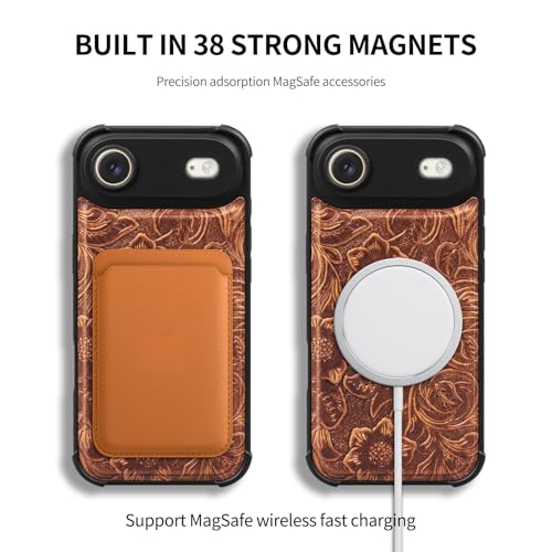 Leather Case Compatible with iPhone 17 Air Wallet 6.5" Dark Brown | Genuine Leather 2-in-1 Magnetic Detachable Shockproof,Flip Folio Cover with Card Slot,Wireless Charging RFID Blocking brown - color: Dark brown, size: 17 Air