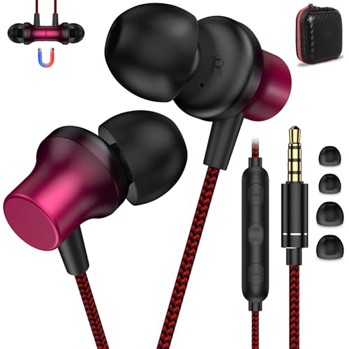 ASKUBSKU Wired Headphones Earbud for School Laptop PC Chromebook, Black Red