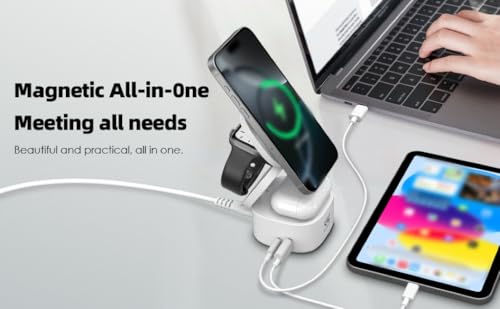 OneCharge Station, 5 in 1 Foldable Wireless Charging Station（PD Fast）,Travel Charger for iPhone Apple Watch AirPods Laptop