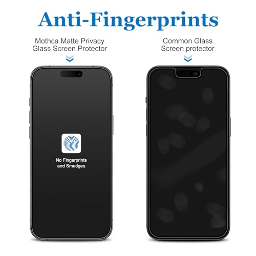Mothca Matte Privacy Screen Protector for iPhone 16 / iPhone 15 [6.1 inch] with Easy Installation Tool, Anti Spy Anti Glare Full Coverage Tempered Glass Film, Anti-Fingerprint, Smooth as Silk - size: iPhone 16/15-6.1 Inch