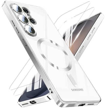 Magnetic for Samsung Galaxy S26 Ultra Case with 2X Screen Protector & Full Camera Cover,Fit with MagSafe,Plating Soft Glossy Luxury Shockproof Women Girls Phone Cases for Galaxy S 26 Ultra ,Sliver - color: Sliver-S26 Ultra