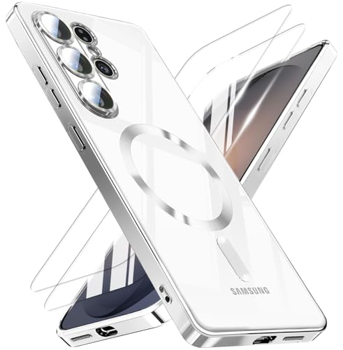 Magnetic for Samsung Galaxy S26 Ultra Case with 2X Screen Protector & Full Camera Cover,Fit with MagSafe,Plating Soft Glossy Luxury Shockproof Women Girls Phone Cases for Galaxy S 26 Ultra ,Sliver - color: Sliver-S26 Ultra