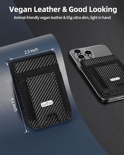 For Magsafe Wallet Stand, Fit 9 Cards, Strongest Magnetic Wallet | RFID Blocking, Leather Magnetic Phone Wallet for iPhone 17/16/15/14/13/12 Series, ID Window, 4 Card Slots, Black Carbon Fiber - color: Black Carbon Fiber
