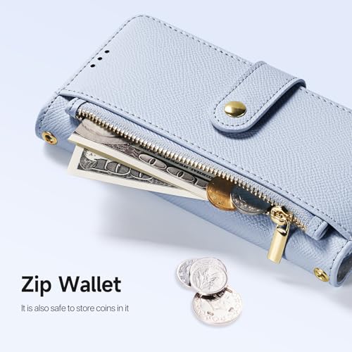 for iPhone Air Wallet Case, Detachable iPhone 17 Air Case Wallet | Compatible with Magsafe, RFID Blocking, Zipper Card Holder, PU Leather Flip Folio Case, Strap Wallet Case - color: Blue, size: iPhone 17 Air
