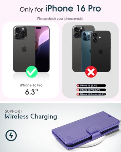 OCASE for iPhone 16 Pro Wallet Case, PU Leather Crossbody Phone Case with Removable Shoulder Strap, Kickstand, RFID Blocking Card Slots, Flip Folio Phone Cover 6.3 Inch 2024, Purple - color: Purple, size: iPhone 16 Pro