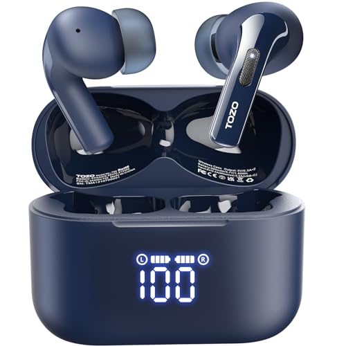 TOZO T20 Wireless Earbuds 97H Playtime, Wireless Charging LED Display Case - color: Blue