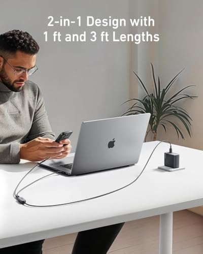 Anker 2-in-1 USB C to USB C Cable, 140W Max (1-Pack, 4 ft, Black) - color: Black, size: 4FT