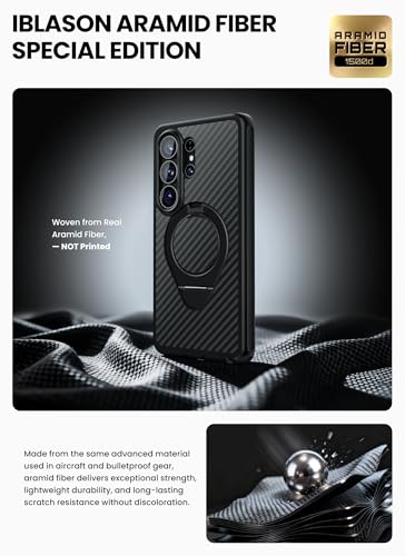 i-Blason for Samsung Galaxy S26 Ultra Case MagSafe with Ring Stand, Aramid Fiber Made, 360° Full-Body with Built-in Screen Protector, 2-in-1 Kickstand/Ring Holder, Solid Shockproof Phone Case, Aramid - color: Aramid