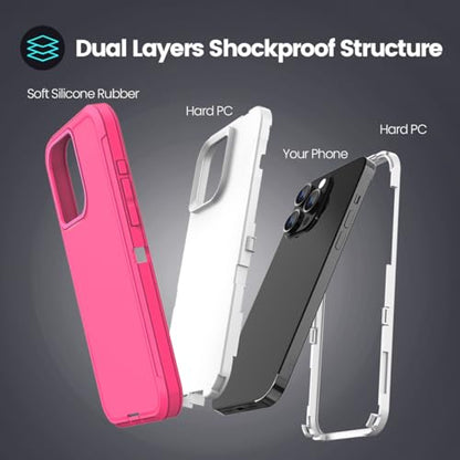 Sansunto for iPhone 15 Pro Max Case with Full Body Protection, Heavy Duty Shockproof Military Grade 3 in 1 Silicone Rubber with Hard PC Rugged Durable Phone Cover for Women Girls. (Rose/White) - color: Rose/White