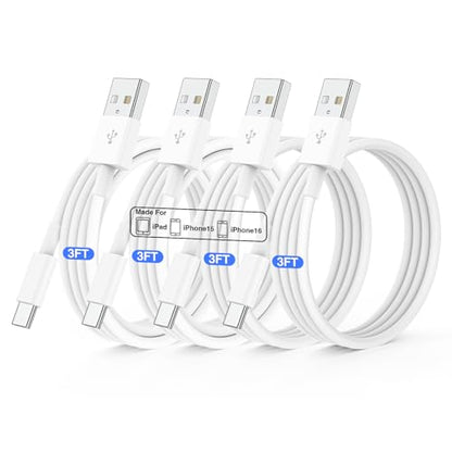QZIIW 4Pack Apple USB C Fast Charging Cable 3FT for iPhone 17 16 15 Pro max - size: 3FT+3FT+3FT+3FT