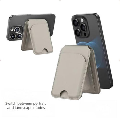 Magnetic Wallet for Mag-Safe with Adjustable Stand, 5 Card Holder, RFID Blocking,Upgraded Leather Card Holder Wallets Compatible with iPhone 17 16 15 14 13 12 Series - color: Grey folding support