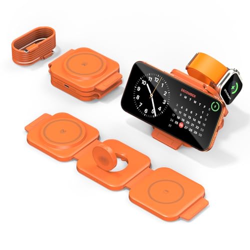 3 in 1 Charging Station for Apple, Foldable Magnetic Wireless Charger Dock - size: 15W Orange 1Pack