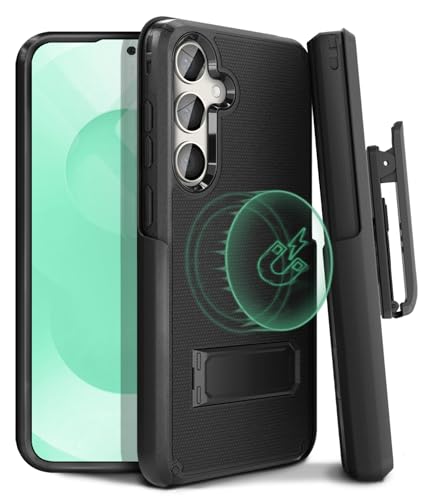 MOTIVE for Samsung Galaxy S25 Plus Case with Belt Clip and Stand | 6.7" | Case & Holster, MagSafe compatible, built-in Kickstand Horizontal, 360° rotating belt clip, slim low-profile fit - size: s25 Plus